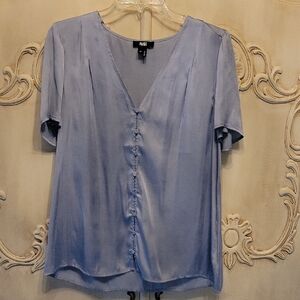 PAIGE Light Blue V-Neck Button-Front Blouse Size M